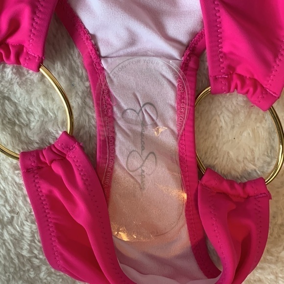 Jessica Simpson Pink Bathing Suit Bottoms with Gold Rings Size Small NWT - Picture 5 of 10